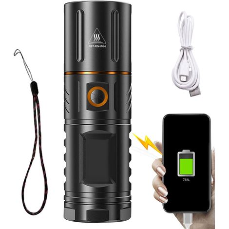 Rechargeable LED flashlights, rechargeable LED torches, high-brightness rechargeable flashlights, rechargeable telescopic zoomable spotlight (1/5)