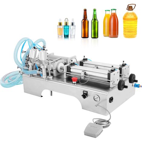Mophorn Máquina llenadora de líquidos neumática de 100 a 1000 ml con boquillas dobles para jugos y líquidos