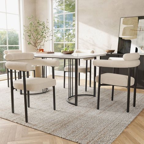 2 chaises en suédine beige avec assise ronde, style contemporain pour salle à manger ou bureau (1/5)