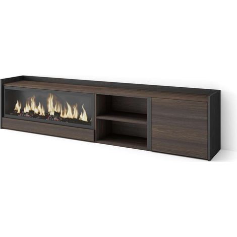 Mueble TV Montejaque-01 de 212x50x35 cm con chimenea eléctrica XXL, color roble oscuro y negro (1/4)