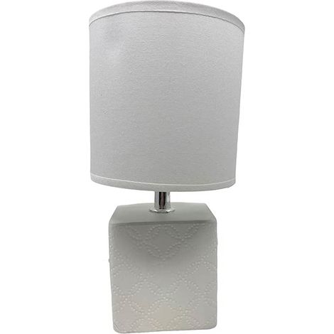 Lume in ceramica moderno base quadrata lumetto da comodino attacco e14 abat jour lampada da tavolo paralume 28x13 cm bianco
