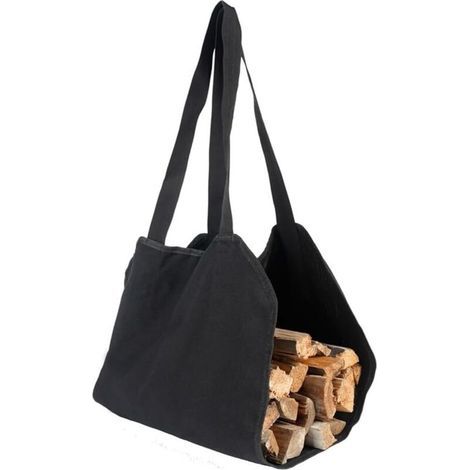 Sac de transport de bûches en toile pour le transport du bois de chauffage, avec poignées renforcées pour un transport confortable à l'extérieur (noir,100×50CM) (1/4)