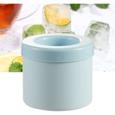 Moule à glaçons rond avec couvercle, seau à glaçons en silicone, pour cocktails glacés, bleu ciel. (1/5)