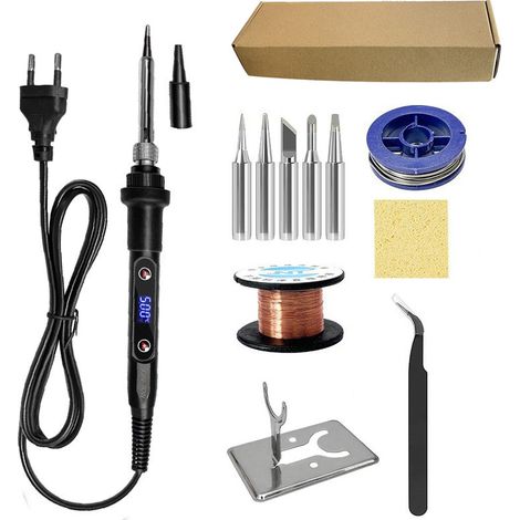 Lötkolben-Set, 80 W, einstellbare Temperatur 180–520 °C, Präzisionselektronik mit EIN/AUS-Schalter, 5 Lötspitzen, Lötstange für elektrische Wartung (schwarz)