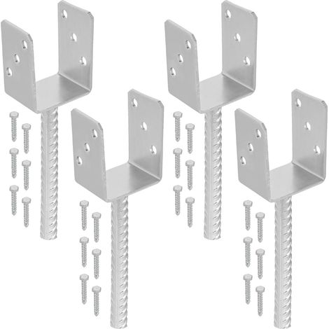 KOTARBAU® 4 pcs Support Poteau à Sceller - Acier Galvanisé - 81 mm - Argent - Pied de Poteau Bois - avec Ancrage Béton - Embase Robuste pour Clôture Jardin Terrasse (1/5)