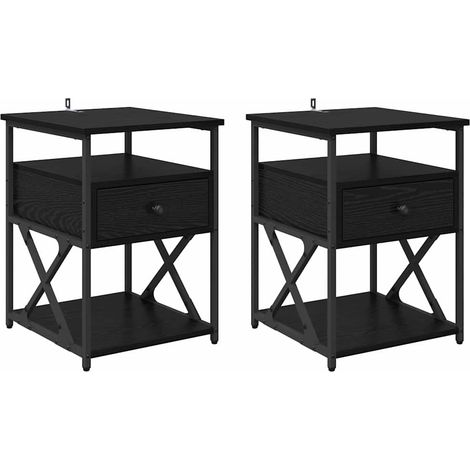 Armario de Noche con cajón 2 pcs Roble Negro 40 x 42 x 55 cm vidaXL