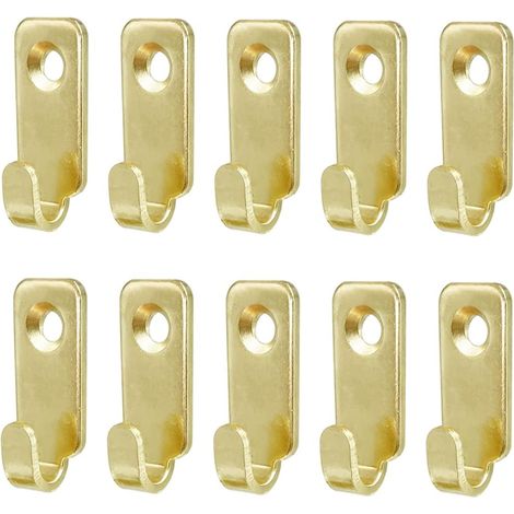 CCYKXASet of 10 sturdy mini J-shaped wall hooks made of 304 stainless steel for mirrors, picture frames, wires, D-rings, hooks (gold) (1/5)
