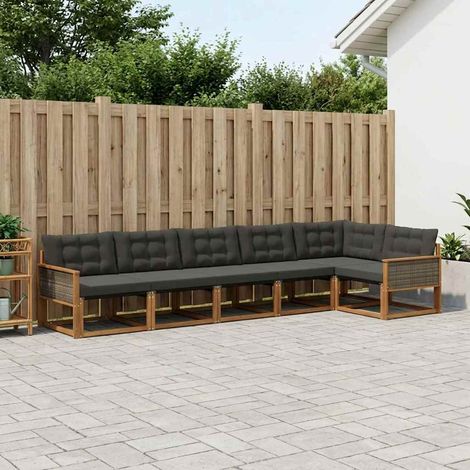 vidaXL  Outdoor Sofa Set  with Cushion 6 pcs Natural and Black