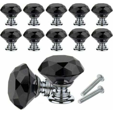 Bouton de Meuble Cristal, 10Pcs Poignées de Bouton en Cristal de Diamant, 30mm Bouton de Porte Meuble Tiroir Placard avec Vis pour Accueil Bureau, Commode, Cuisine et plus (Noir) (1/4)
