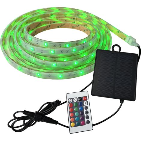 Tibelec – Ruban LED solaire RGB 12W 5m – Alimentation solaire – Étanchéité IP67 – Télécommande incluse – Éclairage extérieur personnalisé