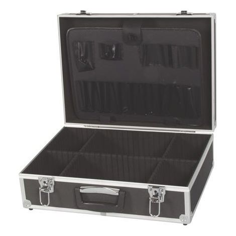 Perel Caja de herramientas de aluminio negra ligera y duradera