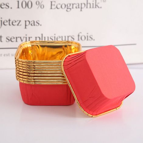 50 pirottini quadrati per cupcake, pirottini quadrati per torte, pirottini per budini, pirottini resistenti al calore, pirottini in alluminio per cupcake, pirottini monouso per la cottura - Crezuo (1/4)
