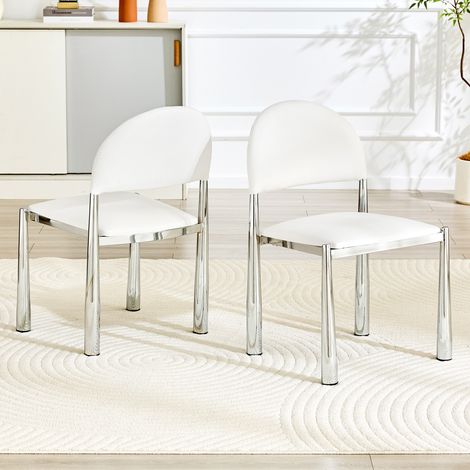Ensemble de 2 chaises de salle à manger modernes, chaises rembourrées avec dossier semi-circulaire, chaises de cuisine en similicuir et pieds en métal, chaises uniquement (table non incluse), hauteur (1/4)