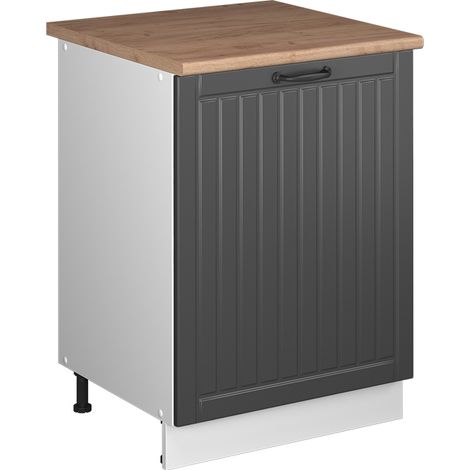 Mobiletto base cucina Fame-Line, Grigio scuro/Bianco, 60 cm 1 anta con piano di lavoro, Vicco (1/5)