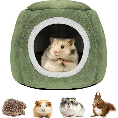 Lit pour hamster de 21 cm, petit nid pour animaux de compagnie, maison d'hiver pour hérisson, rat, chinchilla, écureuil, lézard, gecko (vert, S) (1/5)
