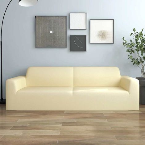 vidaXL Funda elástica para sillón de 3 plazas poliéster jersey crema (1/5)