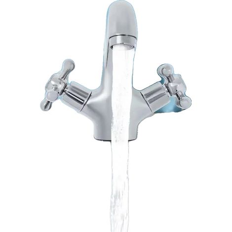 Robinet de salle de bain, montage sur plan, poignées à double commande, Argent, G1/2 (1/5)