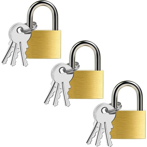 Lot de 3 Cadenas avec 9 Clés,26 mm Cadenas Laiton,Serrures étanches pour boîtes à outils,Pour Sacs de Voyage,Valise, Armoires,Casiers (1/5)