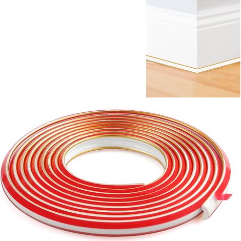 Garniture de plinthe TPE, garniture de moulure de bande de calfeutrage flexible, corniche de bande de bordure autocollante pour mur, plans de travail, sol 12×9mm 500cm Or Blanc (1/5)