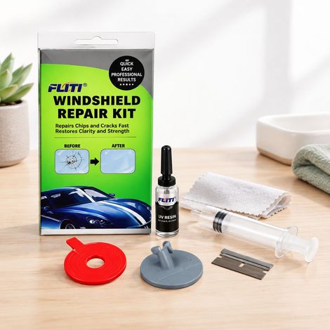 FLITI Kit Réparation Pare-Brise Résine UV Fissures Éclats Verre Double Couche Durcissement Rapide (1/5)