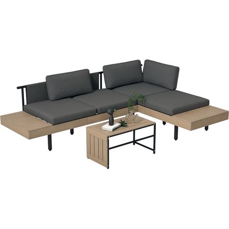 Outsunny HDPE Garden Furniture Sets with Cushions, Table, L-Shaped Sofa, Grey (1/5)