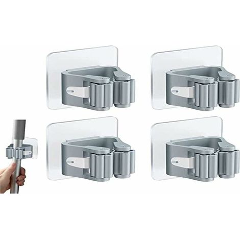 4 Pièces Porte-Balai Mural Auto-adhésif Porte Vadrouille Accroche Balai Mural sans Perçage Pince à Balai Supports de Balai de Vadrouille Gris Accroche Balai pour Porte Salle de Bain--Lefou (1/5)