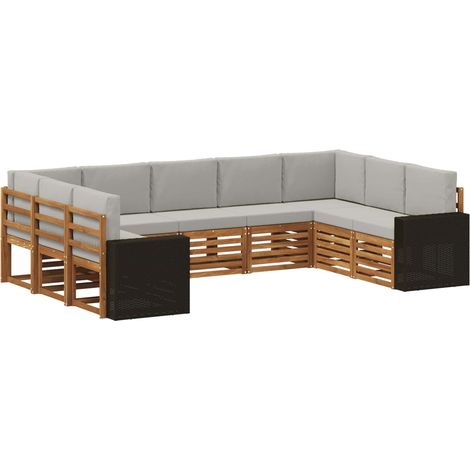 Conjunto de sofás de exterior 9 pcs Natural y Gris Claro vidaXL (1/5)