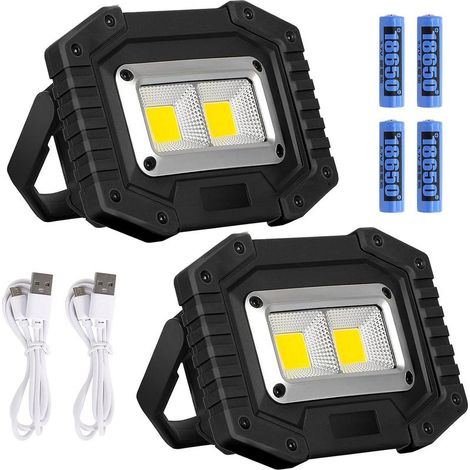 Foco LED recargable de 30 W y 2000 lúmenes, 3 modos, luz de trabajo para camping, pesca y senderismo, resistente al agua, con tecnología COB (2 unidades, negro)... [Clase de energía] (1/2)