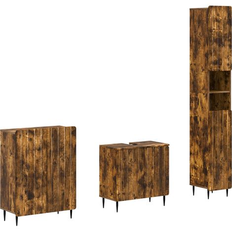 3 Piece Bathroom Cabinet Set ZWOLLE Smoked Oak Engineered Wood vidaXL (1/5)