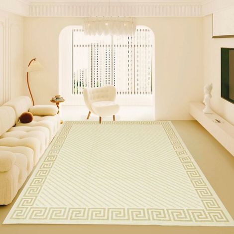 Wohnzimmerteppich mit geometrischem Muster, Kurzflor, hohe Dichte, Grün/Beige, 150 x 200 cm