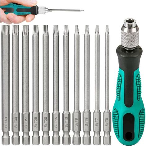 Hand Screwdriver Sets 11 Pieces Hex Shank, 100mm Long With 1 Manual Handle, S2, 1/4 Inch Torx Screwdriver Bits Precision Hex Shank T6-T40 Head Screwdriver (1/5)