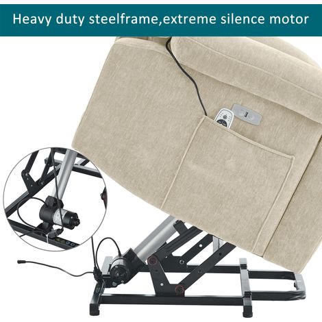 Siège de massage électrique, fonction massage 8 points et chauffage, fonction d'élevage pour regarder la télévision, canapé en tissu avec rangement et compartiments latéraux, couleur beige. (1/5)