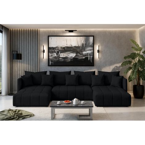 AX LIVING Schwarz Sofa U Form mit Schlaffunktion Veliro U 353 cm breit