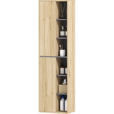 Armoire murale de salle de bain avec compartiments ouverts 2 portes Naturel 40x24x141,5 cm (1/5)