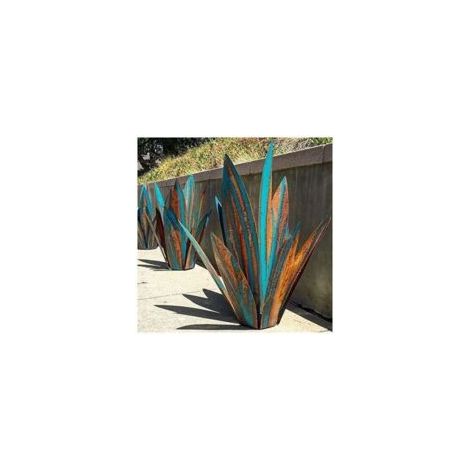 Sculpture de jardin en métal Agave 55 cm – Décoration rustique colorée – Plante métallique pour extérieur – Idéale pour cour et terrasse