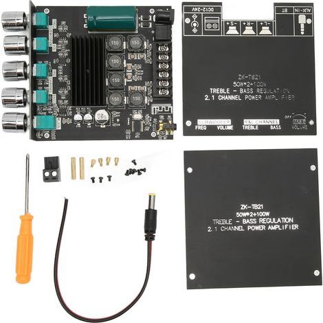 Amplificateur Audio Bluetooth 5.0 2x50W avec Subwoofer, Module Ampli 2.1 Canaux sans Fil pour Home Cinéma, AUX/USB (1/5)