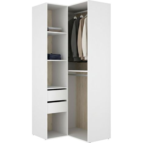Großer Labuco Kleiderschrank, Modular fürs Schlafzimmer, 4 Ablagen, Kleiderstange, 105x205h cm Weiß