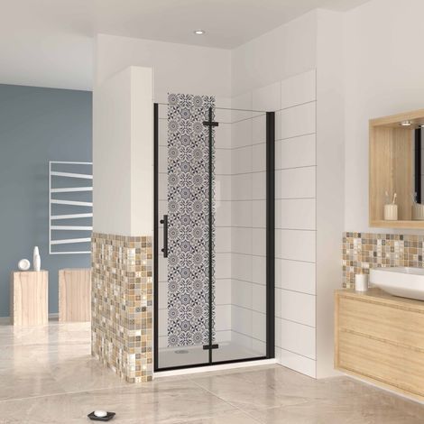 Mampara ducha frontal baño dos puerta plegable con perfil negro mate ,estilo industrial, 5 mm cristal templado, Easyclean,100x190cm