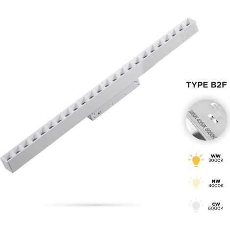 Griglia bianca, faretto lineare da 24W 3CCT tipo B2F per binari magnetici SMART TRACK 48VDC (1/5)