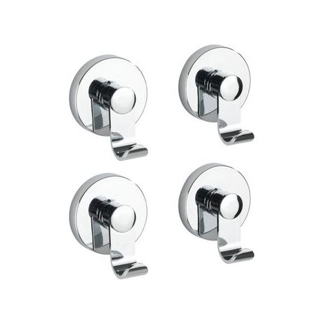 Wenko – Crochet salle de bain sans perçage – Lot de 4 crochets en plastique ABS – Fixation Vacuum-Loc® – Dimensions 6x7x5 cm – Charge jusqu'à 33 kg