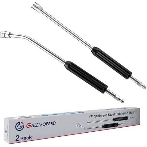 Lot de 2 rallonges nettoyeur haute pression en acier inoxydable 43,2 cm avec poignée antidérapante, lance à connexion rapide 6,35 mm, courbée 30 degrés et -