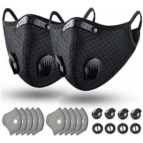 Masque anti-poussière lavable réutilisable avec filtre pour la course, le cyclisme, les activités de plein air, masque anti-poussière de protection anti-smog Sangles d'oreille noires Taille unique 5-C (1/5)