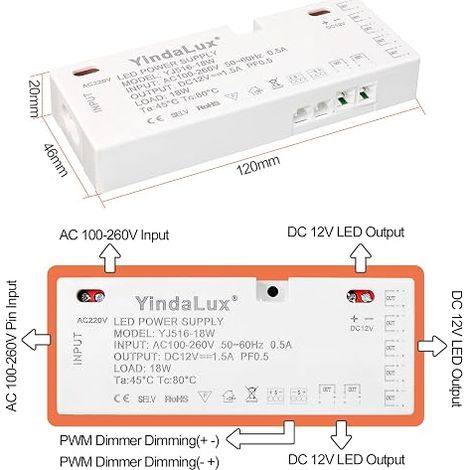 Transformer 220V to 12V 1.5A LED Driver 18W AC to DC Voltage Converter Constant Transfo Adapter for Recessed Spotlights 12V (1/4)
