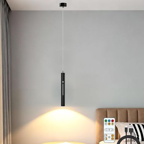 Lustre Cylindrique Noir, 4000mAh USB Rechargeable Lustre LED, 3000-6000K, Détachable, avec Télécommande, Salon, Table de Salle à Manger, Comptoir de Hôtel, 30 cm, Longueur Réglable (1/5)
