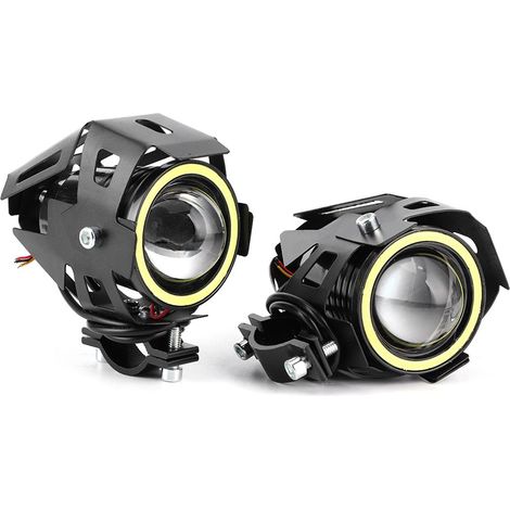 2 Stück 12V 30W 3000lm U7 LED-Angel-Eyes-Scheinwerfer, weißes Licht, IP68, Motorradscheinwerfer mit Schalter (1/5)