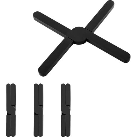 Dessous de Plat - 4 Pièces - Silicone - Pliable et Résistant à la Chaleur - Cuisine et Salle à Manger - Noir 20x20cm (1/5)