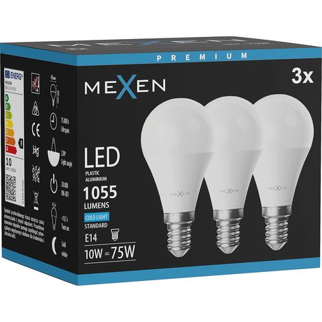 Mexen Nova 3x LED-Glühbirne E14, G45, 10W, Kalt - 6500K, 1055 lm - L101-E14-1065-01x03