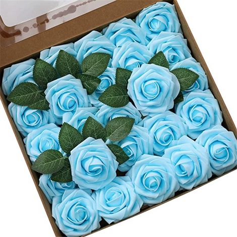 Roses Artificielles - 25 Pièces en Mousse PE - Tiges Flexibles avec Feuillage - Pour Bouquets DIY Mariage Décoration Événements (1/5)