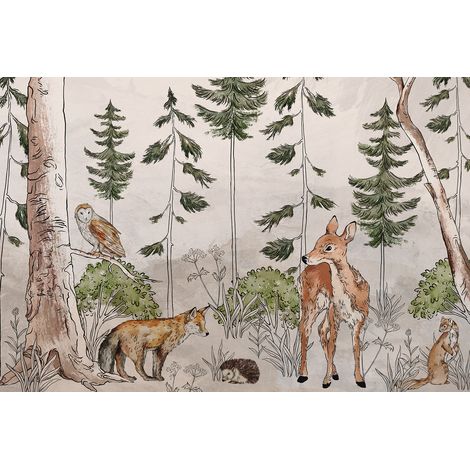 Papier peint panoramique Enfants - Animaux de la Forêt - 130 cm x 87 cm (1/2)
