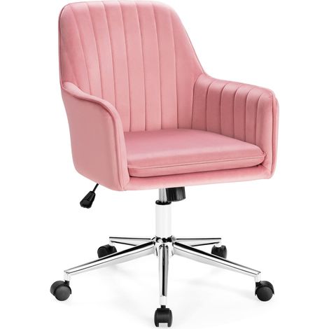 COSTWAY Sedia da Ufficio Ergonomica, Poltrona Girevole in Velluto con Braccioli e Ruote, Altezza Regolabile, per Salone Camera da Letto e Studio (Rosa) (1/5)